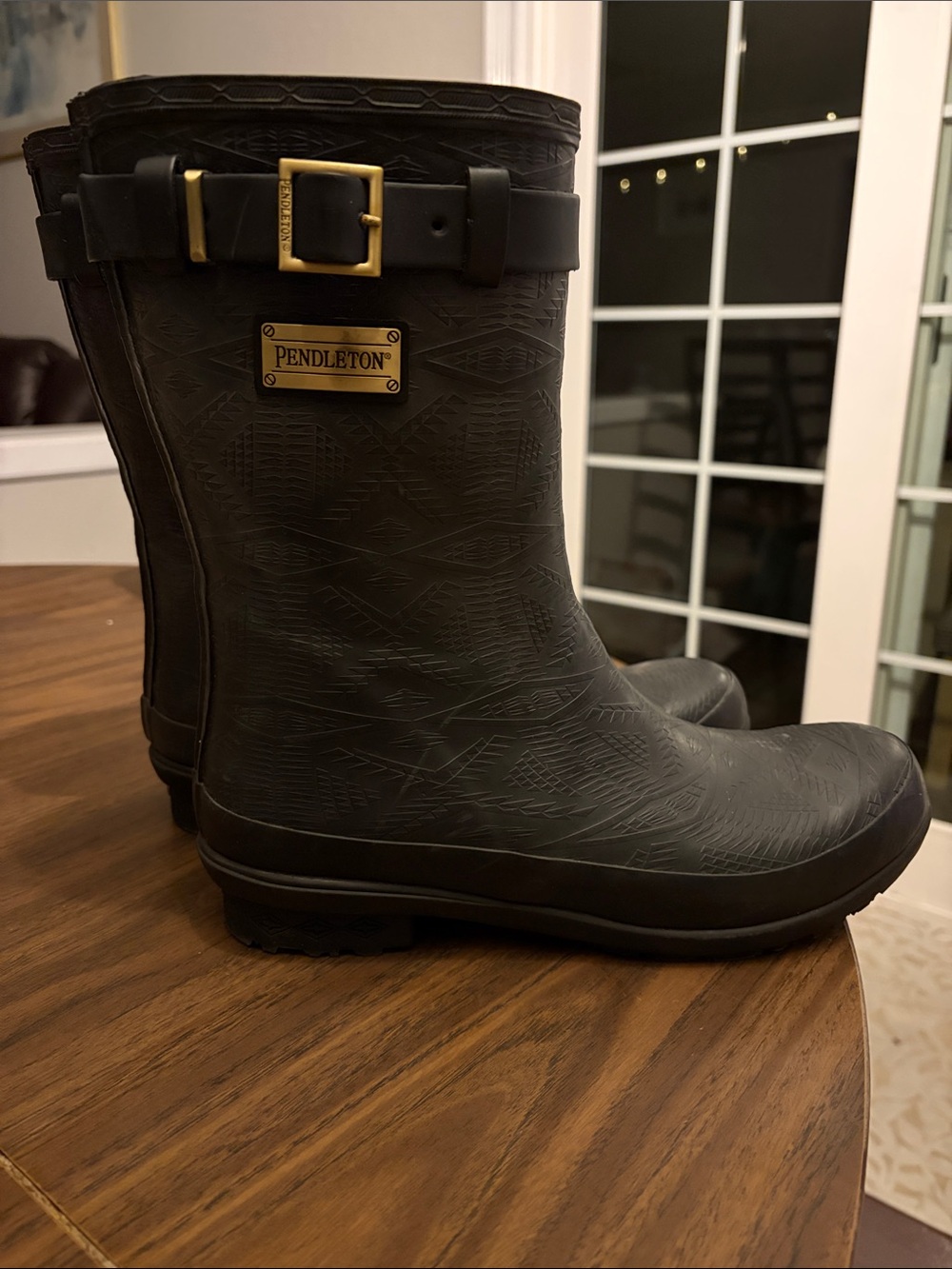 Pendleton Black Rain Boots with Gold Hardware NWOT -Sz 9